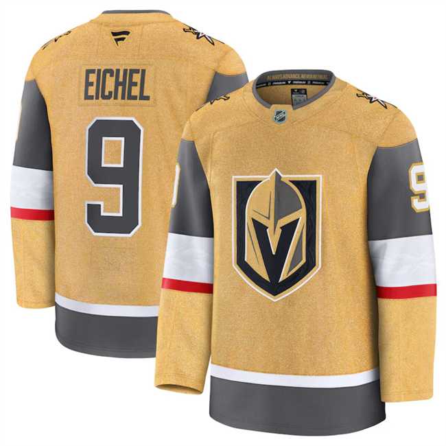 Men%27s Vegas Golden Knights #9 Jack Eichel Gold 2024-25 Home Stitched Hockey Jersey Dzhi->vancouver canucks->NHL Jersey